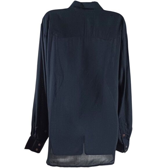 Frye Jet Black Rayon Minimalist Button Shirt M Long Sleeve Utility Western Top - Picture 7 of 11